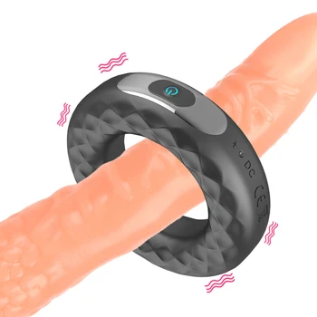 Vibruojantis Penio Žiedas Silikoninis USB Įkrovimo Erekcija fiksavimo Žiedą 10 Dažnio Atidėti Ejakuliacija, Sekso žaisliukai Vyrams Gaidys Žiedas