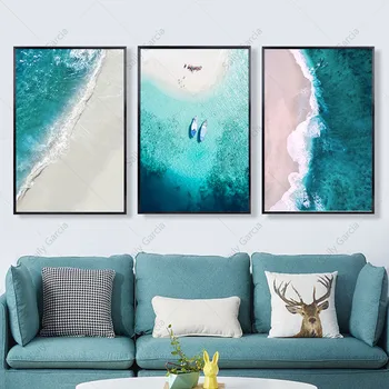 Viduržemio jūros Kraštovaizdžio Drobės Paveikslai Šiaurės Blue Sea Beach Paukščių Plakatų ir Spausdina Nuotraukas Kambarį Interjero Dekoro