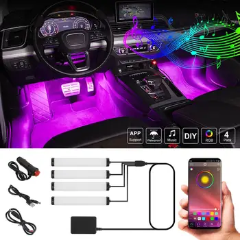 Vidus Automobilio Atmosfera LED RGB Juostos Šviesos Brūkšnys Grindų, Koja RGB Juostos Dekoratyvinės Šviesos Muzikos Smart App 