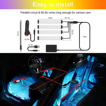 Vidus Automobilio Atmosfera LED RGB Juostos Šviesos Brūkšnys Grindų, Koja RGB Juostos Dekoratyvinės Šviesos Muzikos Smart App 