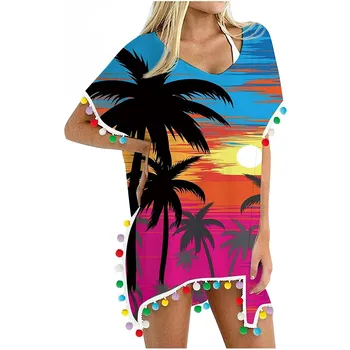 Vien Bikini maudymosi kostiumėlį Tunika Padengti-iki 2021 Moterų Apdaila Kaftan Šifono Kutai maudymosi Kostiumėliai Paplūdimio Prarasti Bikini Padengti Iki Viršūnės