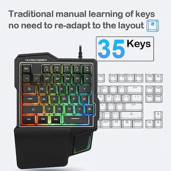 Viena ranka Žaidimų Klaviatūra 35 Klavišą RGB Apšvietimu Mini Gaming Klaviatūra su Riešo Poilsio Nešiojamų Wired Keyboard PC Gamer 