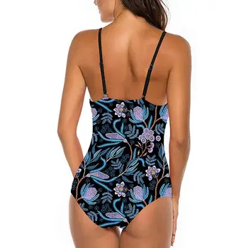 Vienos dalies maudymosi kostiumėlį, Plius Dydžio Seksualus Backless Senovinių lapų spausdinimo pynimas Siamo maudymosi kostiumėlį moterų Paplūdimio Maillot De Bain Monokini