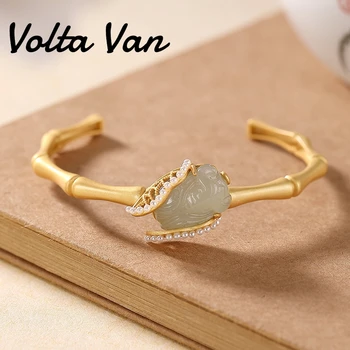 Volta Van 925 Sterlingas Sidabro Fine Jewelry Bangle Elegantiškas 2021 Naujo Derliaus Gamtos Jade Glausta Cikada Atidarymo Moterų Apyrankės