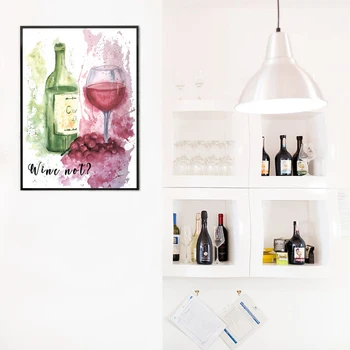 Vyno Stiklo Drobės Tapybos Sienos Nuotraukas Šiuolaikinės Akvarelės Vyno Meno Spaudiniai, Virtuvė, Valgomasis Kambario Dekoro