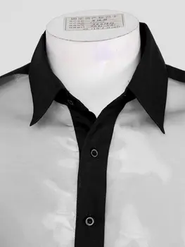 Vyrai Atsitiktinis Marškinėliai Blizga Žr.-per Organza marškinėliai ilgomis Rankovėmis Mygtuką Žemyn Marškiniai Viršūnes Seksualus Apatiniai Šalies Clubwear Kostiumai