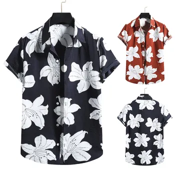 Vyrai Etninės Derliaus Trumpas Rankovės Atsitiktinis Havajų Medvilnės Skalbiniai Spausdinti Marškinėliai Prarasti Havajai Fit Plus Size Paplūdimys Marškinėliai Vyrams palaidinė