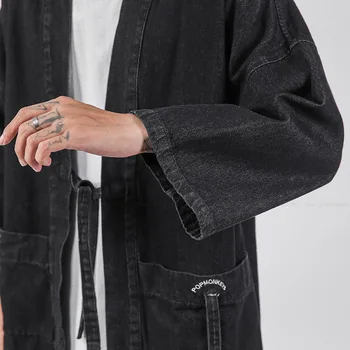 Vyrai Japonijos Sanurai Kimono Megztinis Rūbeliai Kinų Stiliaus Demin Striukės Tango Tiktų Vyrų Prarasti Atsitiktinis Kailis Mados Suknelė Streetwear