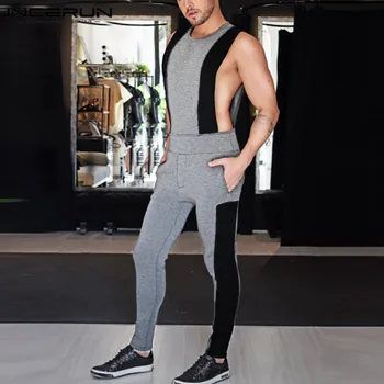 Vyrai Jumpsuit Kratinys Streetwear Rankovių Treniruotės Poilsiu 2021 Mados Atsitiktinis Kombinezonai O Kaklo Vyrams Rompers Kelnes INCERUN S-5XL