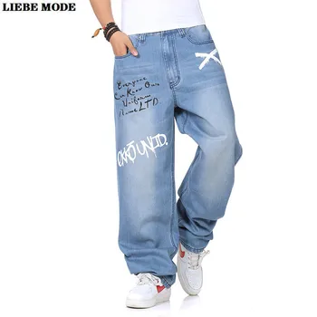 Vyrai Laiškas Spausdinti Blue Jeans Harajuku 2021 Vyrų Palaidi Tinka Baggy Džinsinio Audinio Kelnės Plačios Kojos Kelnės Didelis Plius Dydis Hip-Hop ' As Jean Homme