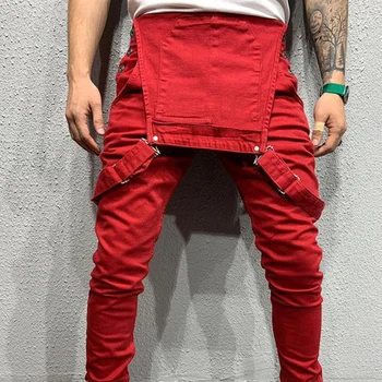 Vyriški Džinsai Dungaree Kombinezonai su Antkrūtiniais Jumpsuits Moto Dviratininkas Džinsai Pants Mens Kelnės Atsitiktinis darbo drabužiai