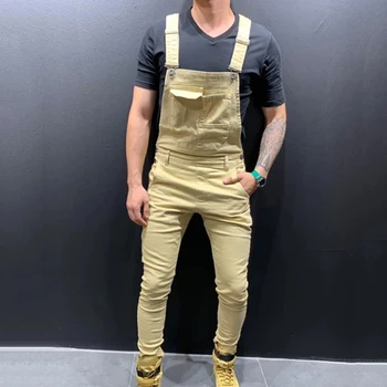 Vyriški Džinsai Dungaree Kombinezonai su Antkrūtiniais Jumpsuits Moto Dviratininkas Džinsai Pants Mens Kelnės Atsitiktinis darbo drabužiai