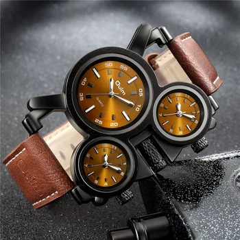 Vyriški Laikrodžiai Oulm Naujas 1167 Vintage Stiliaus Vyrų Kvarciniai Laikrodžių Unikalaus Dizaino 3 Laiko Juostos Odinis Dirželis Vyrų Sporto Laikrodžiai