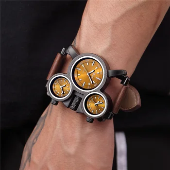 Vyriški Laikrodžiai Oulm Naujas 1167 Vintage Stiliaus Vyrų Kvarciniai Laikrodžių Unikalaus Dizaino 3 Laiko Juostos Odinis Dirželis Vyrų Sporto Laikrodžiai