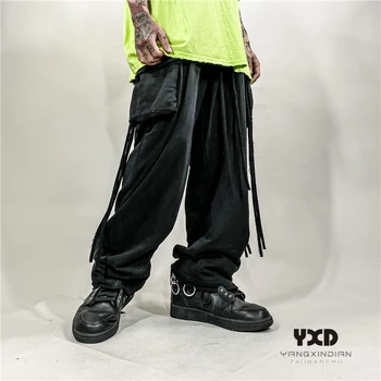 Vyriški medvilnės juostelę, krovinių kelnės streetwear hip-hop pants mens mados poilsiu sporto kelnės atsitiktinis palaidų pločio kojų kelnes kelnės
