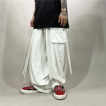 Vyriški medvilnės juostelę, krovinių kelnės streetwear hip-hop pants mens mados poilsiu sporto kelnės atsitiktinis palaidų pločio kojų kelnes kelnės