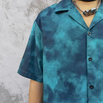 Vyriškų Vintage Marškinėliai tie dažai Mėlyna Spausdinti Paplūdimio Atostogų Harajuku Trumpas Rankovės Atsitiktinis Negabaritinių Marškinėliai 2021 M. Vasarą Havajų Top Marškinėliai