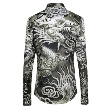 Vyrų Marškinėliai Prabanga Dragon Modelis Allover Spausdinti Shirt Mens Ilgomis Rankovėmis Aukštos Kokybės Originalus Mens Atsitiktinis Marškinėliai Slim Fit