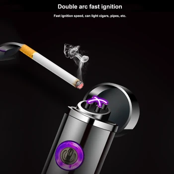 Vėjo Elektrinių Metalo Žiebtuvėlių, Rūkyti Dual Plazmos Lanku Lengvesni Įkraunamas USB Žiebtuvėlis Disponuojamų Cigarečių Vyrų Dalykėlių