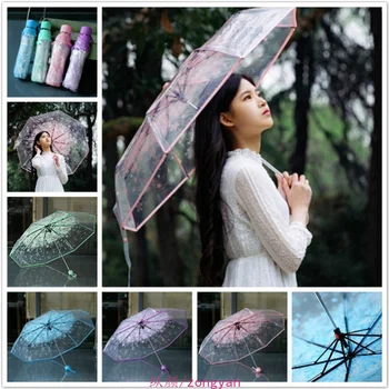 Vėjo, Rainproof ir UV-įrodymas, Skėtis skaidrus Skaidrus Grybų Cherry Blossom Spausdinimo Tris kartus Skėtis