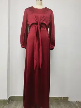 Wepbel Skraiste Ramadanas Dubajus Elegantiškas Satino Suknelė Moterims Abaja Musulmonų Suknelė ilgomis Rankovėmis Arabų Skraiste Abaja Nėriniai-up Dviejų krypčių Suknelė