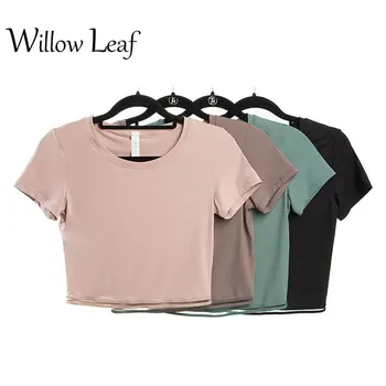 Willow Jogos Marškinėliai trumpomis Rankovėmis vientisos Spalvos Vientisą Moterų Fitneso Pasėlių Treniruotės Viršūnes Sporto Drabužių, Sportinės aprangos Veikia T-shirt