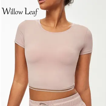 Willow Jogos Marškinėliai trumpomis Rankovėmis vientisos Spalvos Vientisą Moterų Fitneso Pasėlių Treniruotės Viršūnes Sporto Drabužių, Sportinės aprangos Veikia T-shirt