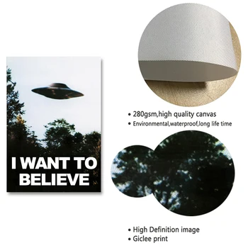 X Failai Noriu Tikėti, Plakatas UFO Drobė Spausdina Tapybos Vintage Retro Sienos paveiksl, Šiuolaikinio Namų Dekoro Kambarys