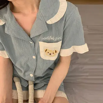 XEJ Pijama Kawaii Vasaros Pižama Moterims Japonijos Pyjama Bebe Moterų naktiniai drabužiai Mėlyna Moterų Namų Drabužių Mielas Trumpas Sleepwear