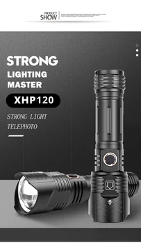 XHP199 Super Ryškus LED Fashlight Vandeniui USB Įkrovimo Žibintų 2021 26650/18650 Taktinis Ryškiausia Šviesa Zoom Žibintas