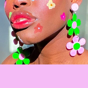 Y2K Papuošalai Pink Gėlių Auskarai Moterims Akrilo Harajuku Vaivorykštės Spalvos Vintage Auskarai, Pakabukai 90s Estetinės Dovanos Naujas 2021