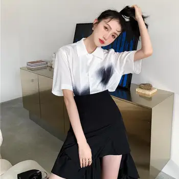 Yedinas Japonų Stiliaus Gradientas Meilės Spausdinti Trumpas Rankovės Marškinėliai Moterims Derliaus Ponios Balta Palaidinė Korėjos 2021 M. Pavasarį Streetwear