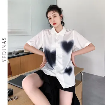 Yedinas Japonų Stiliaus Gradientas Meilės Spausdinti Trumpas Rankovės Marškinėliai Moterims Derliaus Ponios Balta Palaidinė Korėjos 2021 M. Pavasarį Streetwear