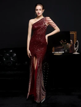 YIDINGZS Moterų Karoliukai Šalis Suknelė Elegantiškas Vieno Peties Ritininės China Promenadzie Suknelė 2021