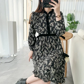 Yitimoky Pynimas Moteris Gėlių Suknelė Ilgomis Rankovėmis Plius Dydis Šifono Suknelės Juodos Raudonos Drabužius 2021 M. Vasarą Korėjos Elegantiškas Mados