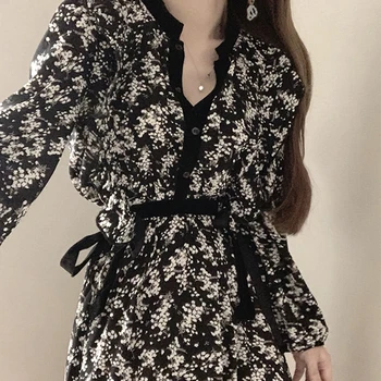Yitimoky Pynimas Moteris Gėlių Suknelė Ilgomis Rankovėmis Plius Dydis Šifono Suknelės Juodos Raudonos Drabužius 2021 M. Vasarą Korėjos Elegantiškas Mados
