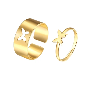 YIZIZAI Aukso Drugelis Žiedų Aukštos Kokybės Porą Sidabro Spalvos Delfinų Moon Star Žiedas Dovana 2021Jewelry Vestuvių Nustatyti Draugystė