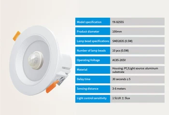YX-9255S Modernios LED Reguliuojamas Pakreipimo Kampas Downlight Embedded Turas Lubų Šviestuvai 3W/5W/7W/8W Judesio Jutiklis Auto Lemputės