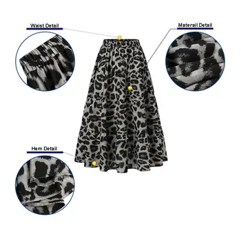 ZANZEA 2021 Mados Spausdinti Sijonai Moterų Leopard Sundress Pavasario Aukšto Juosmens Maxi Vestidos Moterų Plisuotos Skraiste