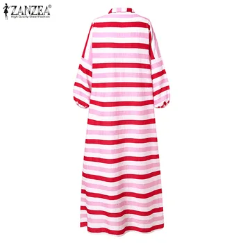 ZANZEA Moterų Retro Marškinėliai, Suknelės, 2021 M. Rudenį Susiuvimo Maxi Vestidos Atsitiktinis Sluoksniuotos Rankovėmis Sundress Moterų Atvartas, Chalatas, Negabaritinių