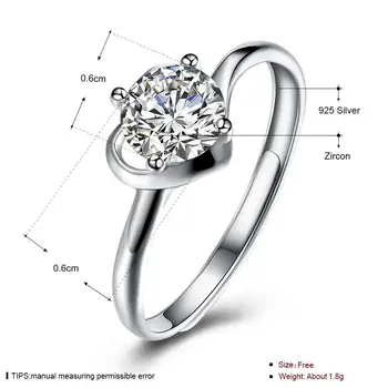 ZEMIOR 925 Sterling Silver Atidarymas Reguliuojamas Žiedai Moterims Romantiško Širdies Formos Kubinis Cirkonis Jubiliejų Žiedas Fine Jewelry