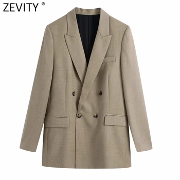 Zevity 2021 Moterų Derliaus Įpjovomis Apykaklės Atsitiktinis Verslo Švarkas Kailis Office Ponios Stilingas Outwear Kostiumas, Prabangus Įrengimas Viršūnes CT665