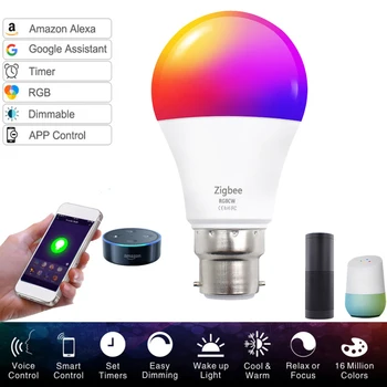 Zigbee Led Lemputė E27 E14, B22 10W Smart Vietoje Lemputė Gu10 RGB+šaltas Šiltai Balta šviesos srautą galima reguliuoti Paramos Alexa, Google 
