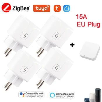 ZigBee Smart WiFi Lizdas 15A ES Plug Laiko Stebėjimo Funkcija Tuya / Smart Gyvenimo APP Kontrolės Darbai Su Alexa, Google 