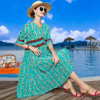 ZUOMAN Plus Size Šilko Suknelė su V-kaklo, 2021 m. Vasarą Ilgai Spausdinti Gėlių Suknele Moterys Prarasti Elegantiškas Atsitiktinis Paplūdimio Suknelės Pusė rankovės