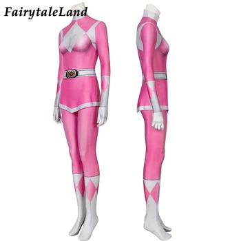Zyuranger Rožinė Ranger Jumpsuit Spandex 3D Spausdinimo Bodysuit Helovyno Cosplay Kimberly Zentai Apranga Superheroine Šalmas Kostiumas