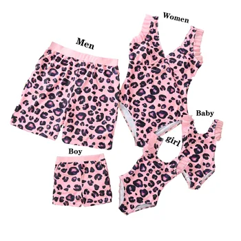 Šeimos Atitikimo Maudymosi Kostiumėlį, Mama, Dukra, Maudymosi Kostiumėliai, Tėtis, Sūnus Paplūdimio Šortai Pink Leopard Moterų Plaukti Dėvėti Panele Seksuali Bikini