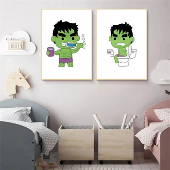 Šiaurės Animacinių filmų Stebuklas Juokinga Hulk valyti Savo Dantis Į Vonią Drobės Tapybos Sienos Meno Plakatas Spausdinimo Nuotrauką Vonios kambarys, Namų Dekoro
