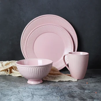Šiaurės keraminiai stalo iškilumo sriuba bowl patiekalas skardos kūrybinė asmenybė indų rinkinys, rožinis namų kepsnys plokštė vakarienės patiekalas