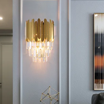 Šiaurės Luxury Gold Crystal Umbra Sienų apšvietimo Post Modernios šviesos rungtynių Kambarį Eilėje Miegamasis LED Namų Dekoro E14 Lemputės